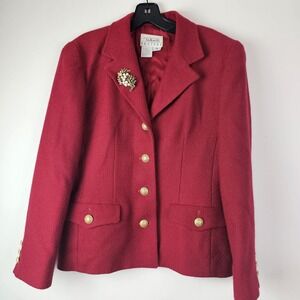 Talbots Vintage Womens Brick Red Wool Blend Classic Blazer 6 Brooch Gold Buttons